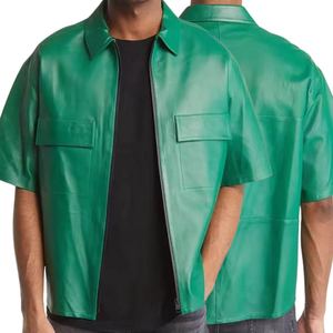 เสื้อเชิ้ตหนังทรงบ็อกซี่สไตล์สตรีทแวร์รุ่นล่าสุดสำหรับคอลเลคชั่นเสื้อผู้ชาย หนังแกะระบายอากาศได้ดี แฟชั่นลำลอง ราคาโรงงาน รับผลิตตามสั่ง (OEM) - Product Image 5