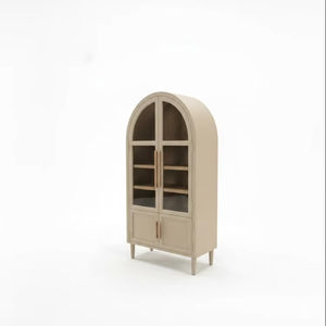 Meuble de rangement écologique en bois d'hévéa et placage de chêne MDF, 4 compartiments, portes à battants, table d'appoint/bouclette moderne pour salon - Product Image 1