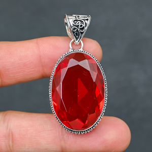 Gorgeous <b>Hot</b> Selling <b>Red</b> Garnet Gemstone Lab-Created Pendant 925 Sterling Silver Handmade Statement Jewelry Gift for Women - Product Image 3