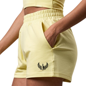 Shorts en jersey jaune clair pour femmes, mélange de coton doux, taille élastique, décontractés, pour la course à pied, la remise en forme, l'entraînement, shorts d'été - Product Image 3
