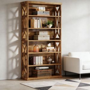 Elegante Libreria Alta in Legno Massello per Libri e Decorazioni - Product Image 4