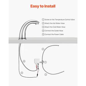 Robinet de lavabo de salle de bain automatique sans contact en nickel brossé, à capteur de mouvement, fonctionne sur piles, température réglable, tuyau de 9/16 pouces - Product Image 5