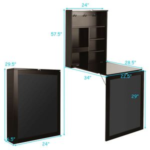 Scrivania da Ufficio Moderna Convertibile in Legno Marrone, Tavolo per Laptop da Parete Pieghevole in MDF per Uso Domestico - Product Image 4