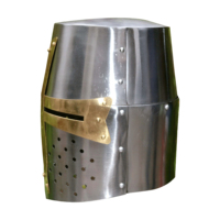 Casque de Chevalier Templier Croix Dorée Médiévale en Acier Doux, Fait Main, Portatif pour Adulte, pour Reconstitutions Historiques