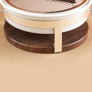 Calentador de Comida Tipo Buffet de Lujo, Redondo, Plateado, con Acabado Espejo Martillado, de Acero Inoxidable, con Asas de Madera, Unidad Individual - Product Image 6