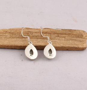 Wholesale Handcrafted Pear Shape Green Prehnite Drop <b>Dangle</b> <b>Earrings</b> 925 Sterling <b>Silver</b> Beaded Border Engagement Vintage Fine - Product Image 4
