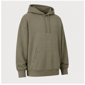 Customize Khaki Green Mens Loose <b>Longline</b> Pullover <b>Hoodie</b> Tonal Drawcord Kangaroo Pocket Garment-Dyed Cotton Terry MHOOD-0033 - Product Image 3