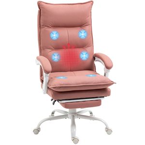 Poltrona da Ufficio Reclinabile Riscaldata con Massaggio, in Microfibra Rosa, Vibrazione a 6 Punti, Poggiapiedi e Braccioli, Stile Contemporaneo, Sedia Direzionale da Scrivania - Product Image 1