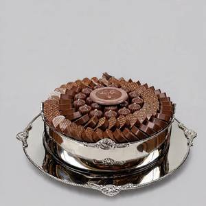 Plateau de présentation en métal argenté pour chocolats, plateau de service en acier inoxydable martelé pour desserts, idéal pour les mariages et les hôtels - Product Image 4