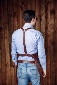 Tablier en cuir vintage couleur cognac, tablier de boucher en cuir pleine peau à une sangle, tablier en cuir personnalisé avec logo - Product Image 3