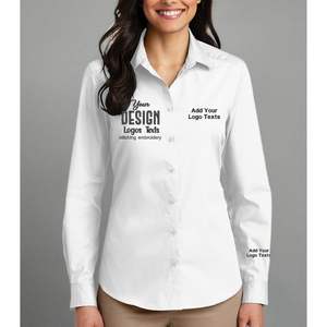 2025 Vestido de manga larga con botones para mujer personalizable LW100 bordado camisas de fácil cuidado con logotipo personalizado y textos - Product Image 4