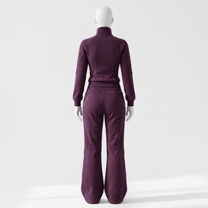 Ensemble de survêtement violet prune pour femme, veste zippée, pantalon de jogging large, sweat à capuche, ceinture, 100% coton, athleisure minimaliste, streetwear personnalisé - Product Image 4