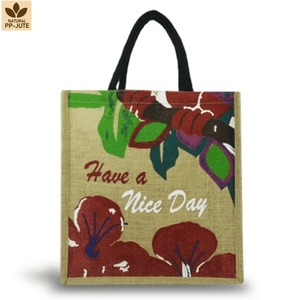 Sac fourre-tout promotionnel en jute naturel laminé, sac de shopping promotionnel 32x34x20 cm, logo personnalisé, vente en gros, modèle OEM BG-G6 - Product Image 2