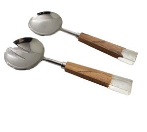 Crack bois d'acacia avec manche en résine acier inoxydable avec argent fini mélange et cuisson salade plat serveur ou cuillères de service - Product Image 1