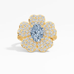 แหวนเพชรโมอิสซาไนต์ทรงรีสีน้ำเงิน ดีไซน์ดอกไม้ ประดับแบบหนามเตย ชุบโรเดียม พร้อมใบรับรอง น้ำหนัก 1.92 กะรัต ทอง 10K 14K 18K ขายส่ง - Product Image 5