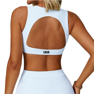 Soutien-gorge de sport sans couture rose clair pour femme, col rond, bretelles spaghetti, maintien moyen, pour le yoga et les activités sportives - Product Image 3