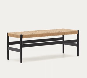 Banco Minimalista de Cuero Tejido a Mano con Patas de Madera – Elegante Banco Contemporáneo para Entrada, Dormitorio y Sala de Estar - Product Image 1