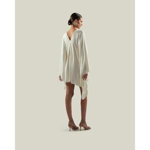 Robe longue tunique de soirée formelle faite à la main de haute qualité, couleur personnalisée, polyester/coton, col haut, manches longues, naturelle - Product Image 2