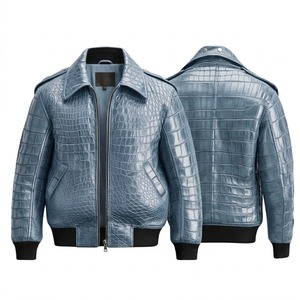 Blouson Bomber en Cuir Gaufré Noir Imperméable à Manches Longues Zippé Unisexe Hiver Écologique avec Logo Frontal - Product Image 3