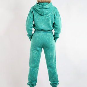 Hot Selling Acid Washed Relaxed Fit Crop Top Hoodie & Baggy Jogger <b>Set</b> Breathable Fashionable Hip Hop Tracksuit For Women - Product Image 3