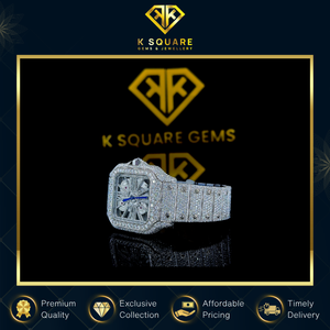 Exportateur indien vendant un bracelet de luxe en acier inoxydable VVS avec mouvement automatique carré, quartz, résistant à l'eau, diamant moissanite, 41 mm - Product Image 4