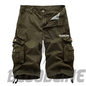 Shorts cargo noirs pour hommes BLOODLINE, taille mi-haute, cordon de serrage, tissu Oxford respirant, décontractés, avec poches et motif imprimé - Product Image 4