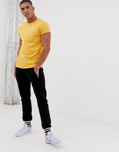 Men's <b>Yellow</b> Slim Fit Short Sleeve O-Neck Cotton Jersey <b>T</b>-<b>Shirt</b> Casual Solid Color <b>Plain</b> Dyed Knitted Top - Product Image 1