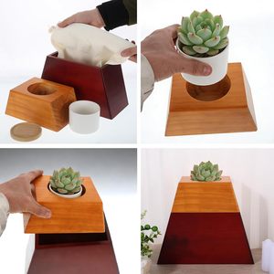 Pot de fleurs moderne en bois avec fermeture magnétique, support de plantes succulentes de bureau, urne à plantes artisanale pour les êtres chers - Product Image 5