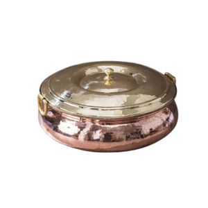 Handmade Hammered Copper Cookware Handi <b>Pot</b> with Brass Lid - Traditional Indian <b>Biryani</b> Cooking & Serving Vessel Kitchenware - Product Image 1