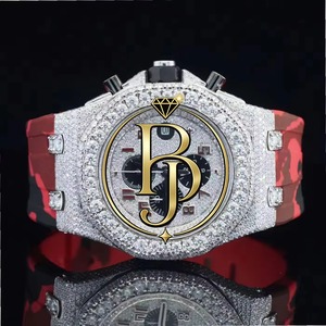 Briva Luxury Chronograph Men Watch <b>Red</b> Black Camouflage Stainless Steel Strap Iced Bezel Sport Quartz Arabic Numeral Glass 25mm - Product Image 1