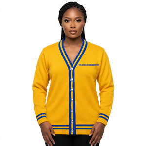 เสื้อสเวตเตอร์คอวีคุณภาพสูงแบบกำหนดเองพร้อมตัวอักษร Zeta Phi Beta  โลโก้มหาวิทยาลัย  คาร์ดิแกนถักสำหรับทุกเพศ - Product Image 1