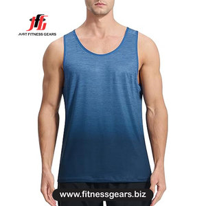 Just Fitness Gears Débardeur bleu dégradé à col rond pour homme, haut sans manches sportif en tricot à séchage rapide - Product Image 1