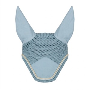 Voile anti-mouches pour cheval en maille crochetée bleu clair 2026, bonnet d'oreille couleur unie avec bordure en corde, luxe personnalisable - Product Image 1