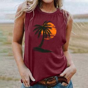 Camiseta sin Mangas con Logotipo Personalizado OEM para Mujer, Camiseta Gráfica con Cuello Redondo, Camiseta Informal de Verano para Vacaciones en la Playa Hawaiana - Product Image 5