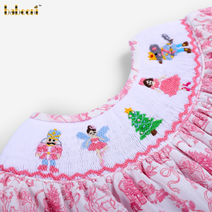 DR4630 - Robe de Noël en toile brodée à la main avec des perles pour filles - ODM Vêtements pour enfants Automne 100% coton certifié OEKO-TEX - Product Image 1
