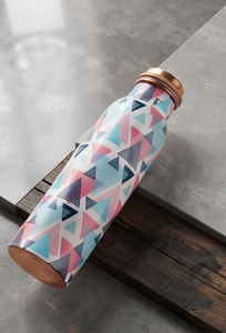 Botella de Agua de Cobre Puro con Diseño Geométrico Impreso, Tradicional Ayurvédica, Antiderrames, para Deportes, Venta al Por Mayor - Product Image 5