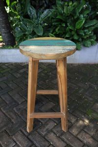<b>Round</b> Bar <b>Stool</b> Teak Recycled Wood in Painted Finish Non-Foldable for Home Bar and Outdoor Use - Product Image 3