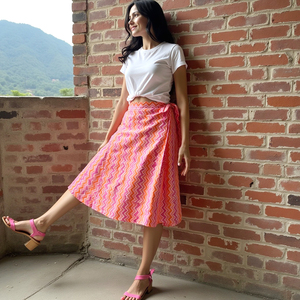 กระโปรงยาวเท่าเข่าของผู้หญิงกระโปรงระบายอากาศสวมใส่สบายสีชมพูพีช - Product Image 1