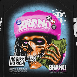 Men's <b>Long</b> <b>Sleeve</b> Streetwear <b>T</b>-<b>Shirt</b> Oversized Skull Print Sublimation Transfer Front Logo O-Neck Woven Polyester - Product Image 5
