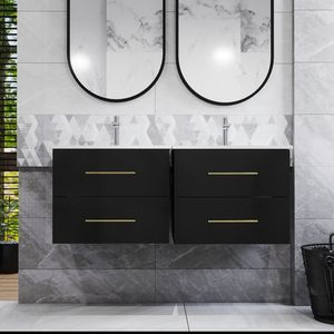 24-Inch Wall Mounted <b>Bathroom</b> <b>Vanity</b> with Double Drawers Easy-to-Assemble Ceramic Basin & Long Handle Gold Metal Sink Combo - Product Image 3
