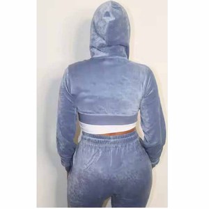 <b>Women</b> Solid Color Hooded <b>Tracksuit</b> Full Sleeve Drawstring Pants Casual Wear Autumn Style Custom Blue <b>Velour</b> Set For <b>Women</b> - Product Image 6