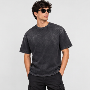 Camiseta Extra Grande Personalizada para Hombre, 100% Algodón, Estilo Vintage Lavado, Casual, Urbana, con Logotipo Bordado, Hombros Caídos y Corte Holgado - Product Image 1