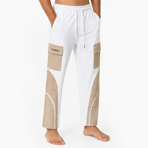 Pantalon de jogging cargo en molleton épais pour homme, avec poches utilitaires et empiècements contrastants, coupe fuselée, style streetwear décontracté - Product Image 3