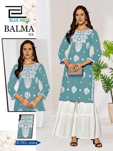Kurti Lucknowi Premium, Ropa Étnica Tradicional Bordada de Algodón para Mujer, Cómoda para Uso Diario, Festivales y Fiestas - Product Image 3