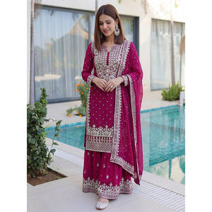 Collection de costumes Sharara en soie Chinnon lourde avec broderies de sequins, dernier design et nouveau style, pour mariage, en vente - Product Image 1