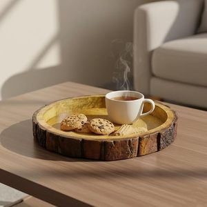 Plateau de service rond en bois fait main, design minimaliste, plateau en bois massif pour plats par Curio Craft - Product Image 1