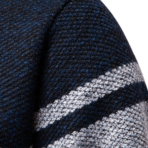 Pull en maille rayé pour homme, demi-zip, 12GG, 100% polyester, logo frontal, col standard, hiver, décontracté, business - Product Image 5