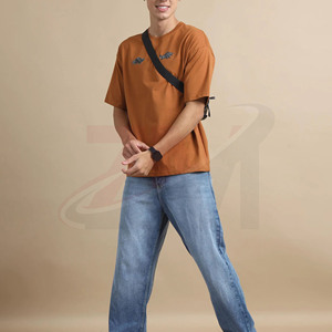 Men's <b>Rust</b> Orange Short Sleeve T-Shirt With Bat Wing Print O-Neck Casual Jersey Cotton <b>Top</b> Regular Fit - Product Image 5