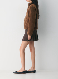 <b>Women's</b> <b>Brown</b> <b>Cardigan</b> Turtleneck Pullover Full Sleeve Solid Color Winter Casual Sweater Short Length Knitted Top - Product Image 5