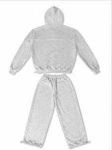 Ensemble de sweat-shirt à capuche gris pour homme, coupe classique, en coton French Terry, fermeture éclair, vêtements décontractés d'automne, design avec poche - Product Image 3